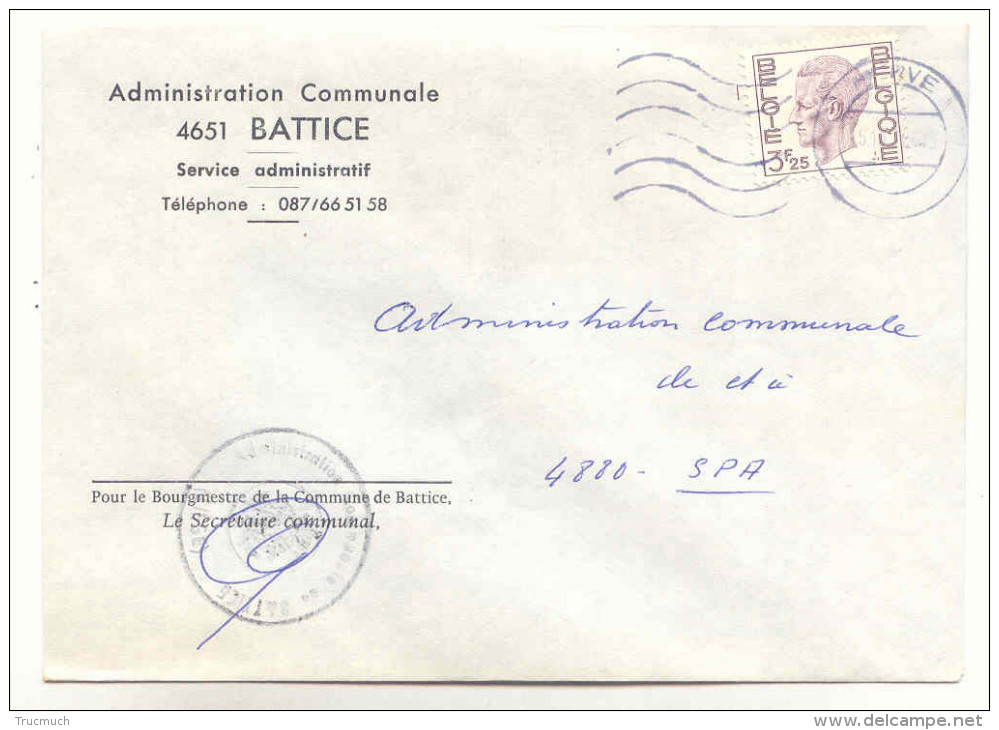 Commune De BATTICE - Enveloppe Affranchie 3,25 Frs  *COB 1753* - Oblitération HERVE - Andere & Zonder Classificatie
