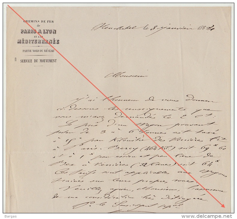 Courrier 1863 Chemins De Fer Ligne D´italie Simplon Bas Valais De Neuchatel Taxe Wagon - Documentos Históricos