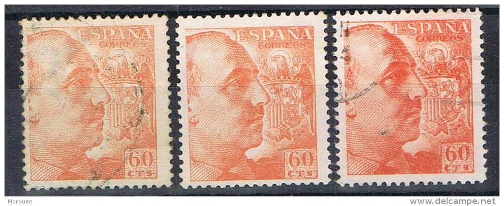 Tres Sellos Caudillo 60 Cts, Variedad Color, Num 1054-1054a-1054b º/* - Usados