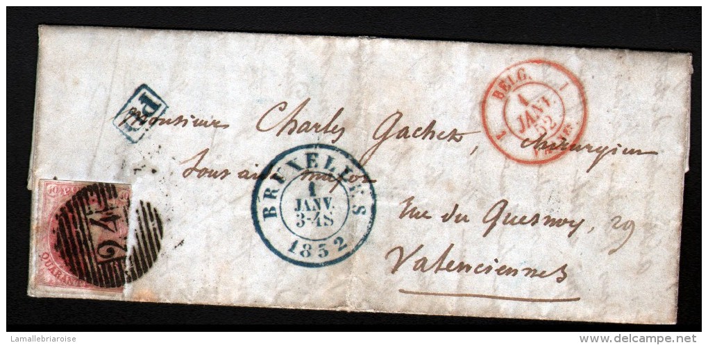 BELGIQUE, LETTRE DU 1er JANVIER 1852, DE BRUXELLES POUR VALENCIENNES, 5 SCANS, VOIR DESCRIPTION - Postmarks - Lines: Perceptions
