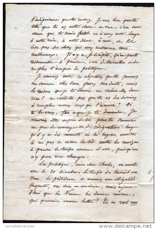 BELGIQUE, LETTRE DU 1er JANVIER 1852, DE BRUXELLES POUR VALENCIENNES, 5 SCANS, VOIR DESCRIPTION - Matasellado De Barras: Percepciones