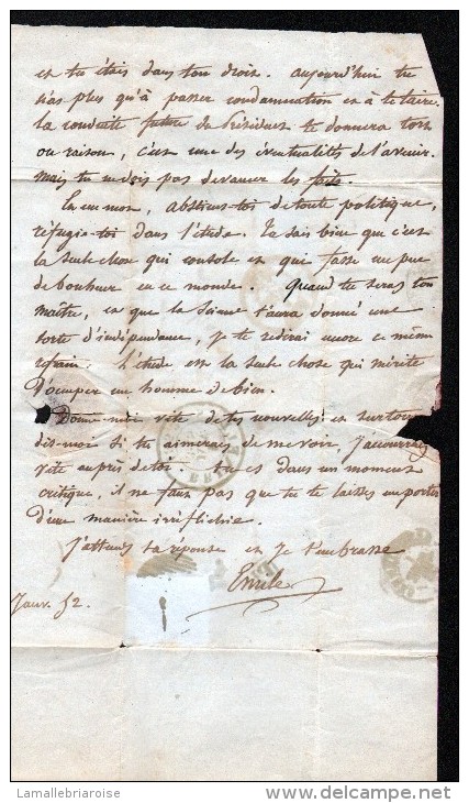 BELGIQUE, LETTRE DU 1er JANVIER 1852, DE BRUXELLES POUR VALENCIENNES, 5 SCANS, VOIR DESCRIPTION - Oblitérations à Barres: Perceptions