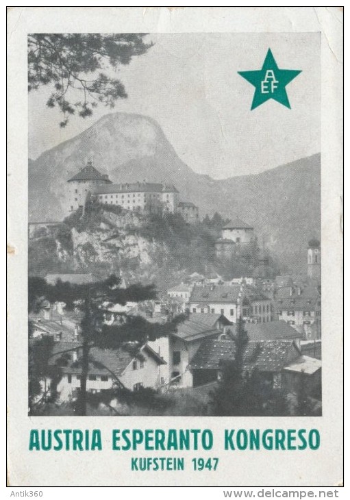CPSM ESPERANTO Congrès Austria Esperanto Kongreso Kufstein 1947 + Cachet + Timbres - Esperanto