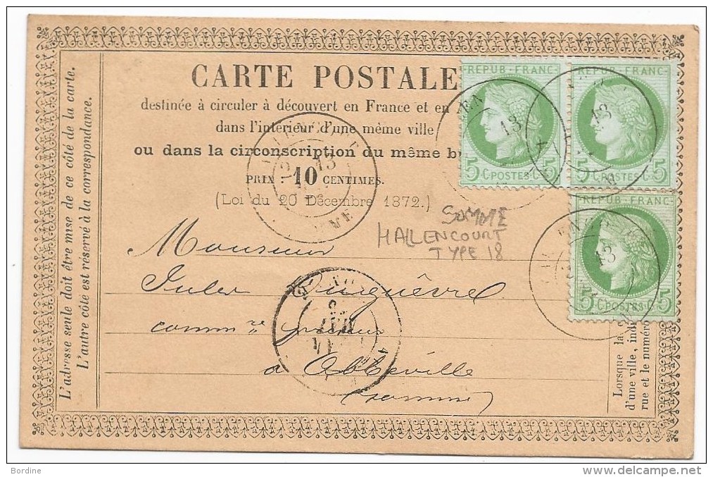 - Lettre - SOMME - HALLENCOURT - Càd T.18 S/Paire+un TP Cérès N°53 - 1876 - 1871-1875 Cérès