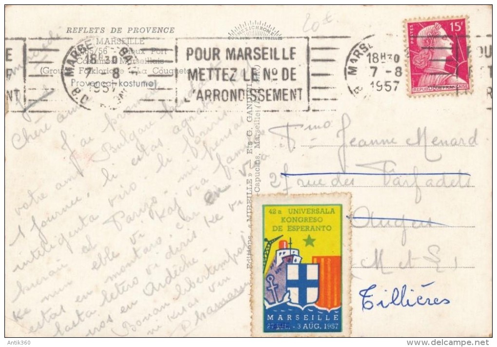 CPSM ESPERANTO Marseille 42a Universala Kongreso 1957 +  Timbres - Esperanto