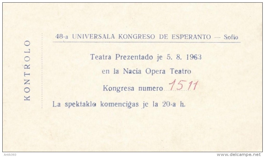 ESPERANTO Lot De 2 Tickets De Contrôle Pour Le Congrès  De Sofia En 1963 - Esperanto