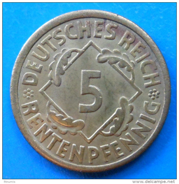 Allemagne Germany Deutschland Weimar 5 Rentenpfenning 1924 A Km 32 UNC ! - 5 Rentenpfennig & 5 Reichspfennig