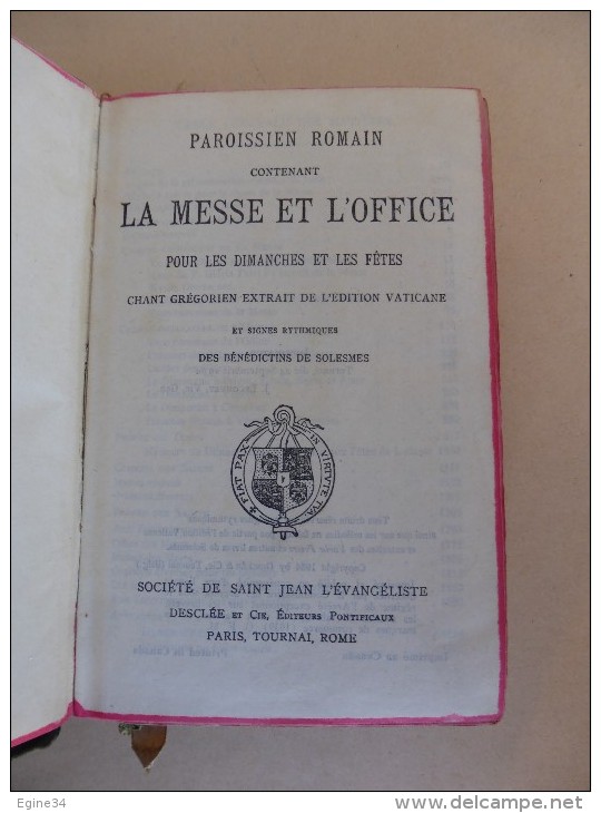 MISSEL - PAROISSIEN ROMAIN Contenant La Messe Et L'Office - Chant Grégorien - 1936 - Religion