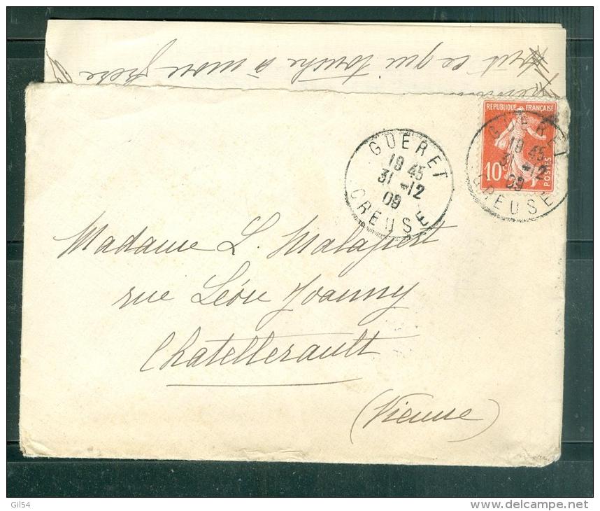 LAC Affranchie Par N° 138  Oblitéré Gueret ( Creuse ) En Decembre 1909 -     Malb1017 - 1906-38 Säerin, Untergrund Glatt