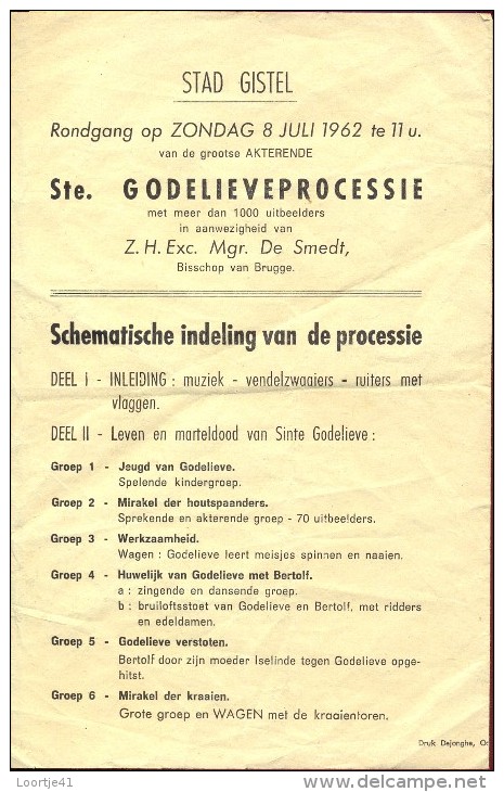 Kleine Affiche Stad Gistel - Ste Godelieve Processie 1962 - Manifesti