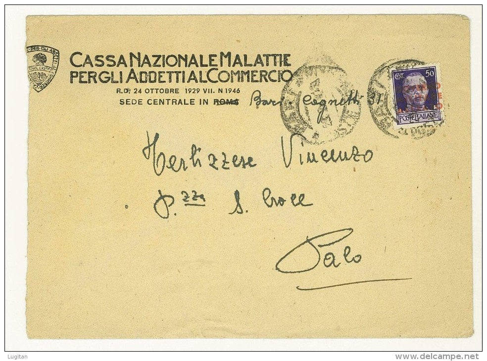 ANNO 1944 - 50 CENT. VIOLETTO - ISOLATO - LETTERA  DA BARI PER PALO - GOVERNO MILITARE ALLEATO - NAPOLI - Anglo-american Occ.: Naples