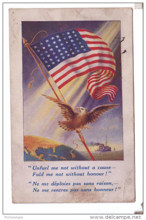 USA FLAG EAGLE SHIP GLOBE Soldier Mail Lettre Soldat 1918 Guerre Inter Art Litho - Autres & Non Classés