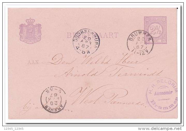 Briefkaart 1887 Stempel Doornenburg En Brummen, H.H. Pelgrim Aannemer Brummen - Brieven En Documenten