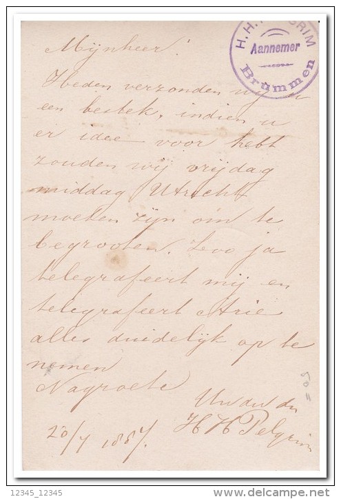 Briefkaart 1887 Stempel Doornenburg En Brummen, H.H. Pelgrim Aannemer Brummen - Brieven En Documenten