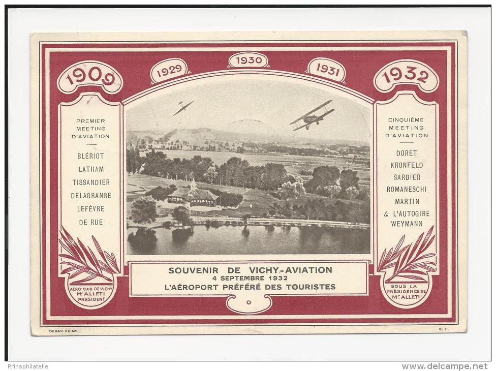 CARTE SOUVENIR DE VICHY AVIATION 1932 AVEC VIGNEETTE SPECIALE  VIGNETTE LETTRE  COVER  AVIATION FRANCE - 1960-.... Cartas & Documentos