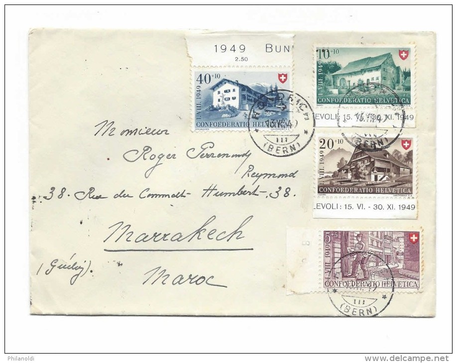 Suisse HONDRICH BERNER OBERLAND 1949 Pro Patria Série Complète 1949  Sur Lettre Pour Le Maroc - Storia Postale