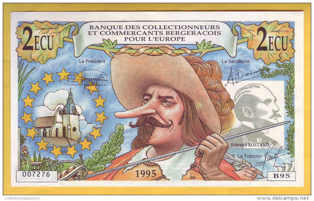 Billet De 2 Ecu - Banque Des Collectionneurs Et Commercants Bergeracois Pour L'Europe. 1995 - Ficción & Especímenes