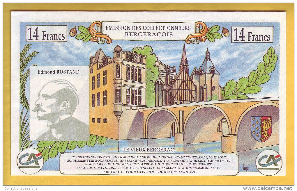 Billet De 2 Ecu - Banque Des Collectionneurs Et Commercants Bergeracois Pour L'Europe. 1995 - Ficción & Especímenes