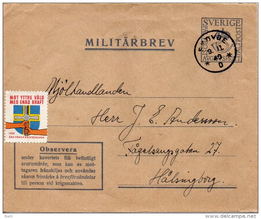 SUEDE LETTRE MILITAIRE + VIGNETTE 1940 - 1930- ... Franqueo II