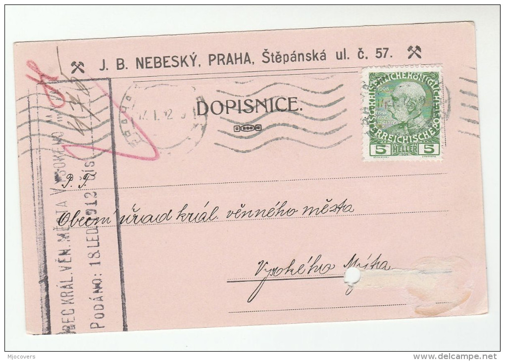 1912 Praha AUSTRIA (czech)  COVER  (card) 5h AUSTRIA Stamps Czechoslovakia - Covers & Documents