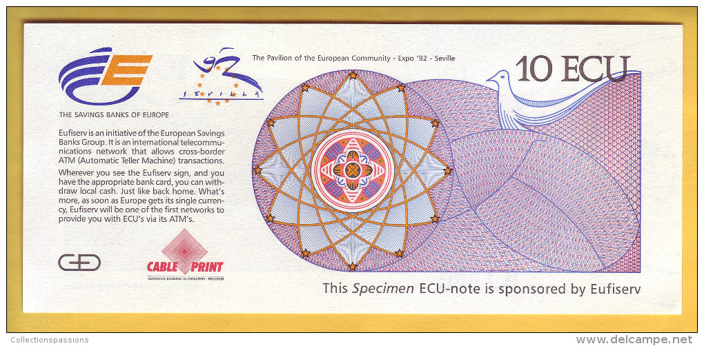 Billet De 10 Ecu - The Pavilion Of The European Community. Expo' 92 Seville. 1992 - Ficción & Especímenes