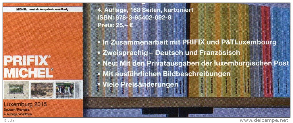 PRIFIX MICHEL Luxemburg Briefmarken Katalog 2015 Neu 25€ Spezial Mit ATM MH Dienst Porto Besetzungen Deutsch/französisch - Luxemburg