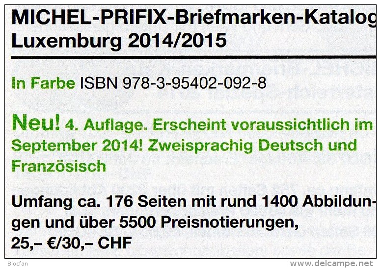 PRIFIX MICHEL Luxemburg Briefmarken Katalog 2015 Neu 25€ Spezial Mit ATM MH Dienst Porto Besetzungen Deutsch/französisch - Luxembourg