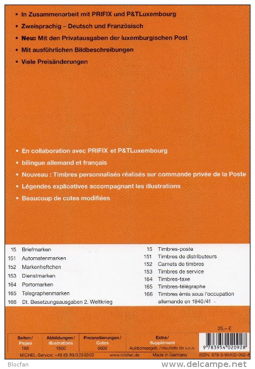 PRIFIX MICHEL Luxemburg Briefmarken Katalog 2015 Neu 25€ Spezial Mit ATM MH Dienst Porto Besetzungen Deutsch/französisch - Luxembourg