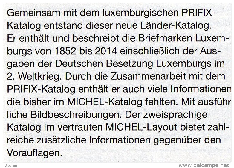 PRIFIX MICHEL Luxemburg Briefmarken Katalog 2015 neu 25€ Spezial mit ATM MH Dienst Porto Besetzungen deutsch/französisch