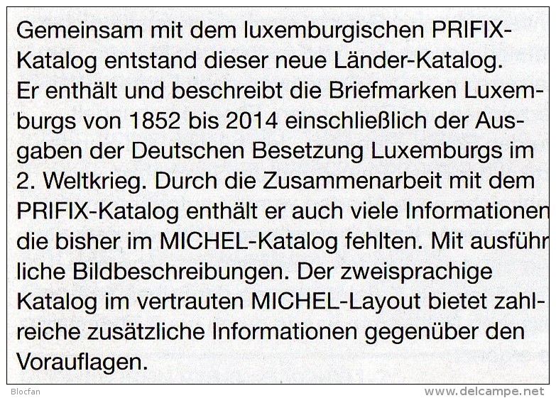 Luxemburg PRIFIX MICHEL stamps special catalogue 2015 new 25€ mit ATM MH Dienst Porto Besetzungen in deutsch/französisch