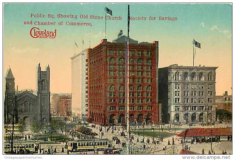 235093-Ohio, Cleveland, Public Square Showing Old Stone Church, Society For Savings & Chamber Of Commerce,Century No 510 - Cleveland