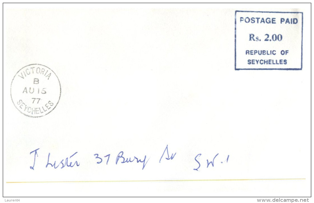 (320) Seychelles To Australia - 1977 (stamp Less Cover - Postage Paid Marking) - Seychellen (1976-...)