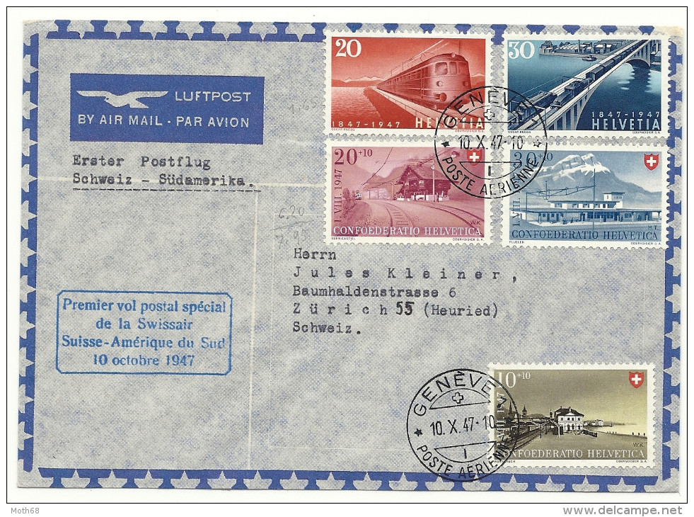 1947 Erstflug Schweiz - Südamerika Mit Super Frankatur Top Brief - First Flight Covers