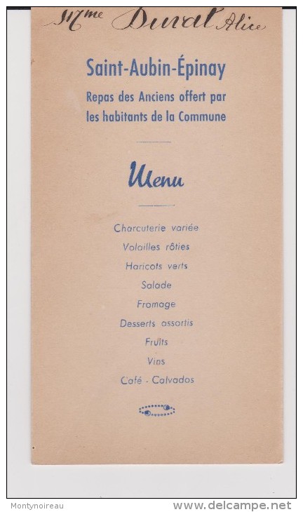 Vieux  Papier :  Menu :  SAINT   AUBIN  EPINAY  ,  Repas Des   Anciens - Menus