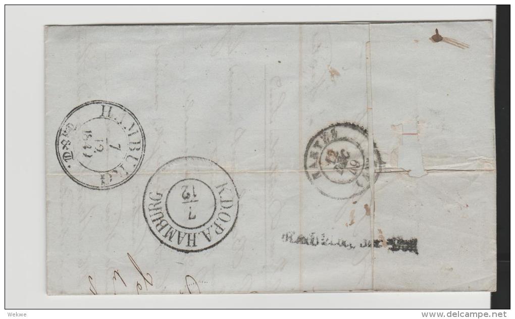 DKV006/ DÄNEMARK -  Helsingor/Elseneur), 1849 Via Kobenhagen - Hamburg (dän. P.A./ THT Postamt) Nach Nantes - ...-1851 Voorfilatelie