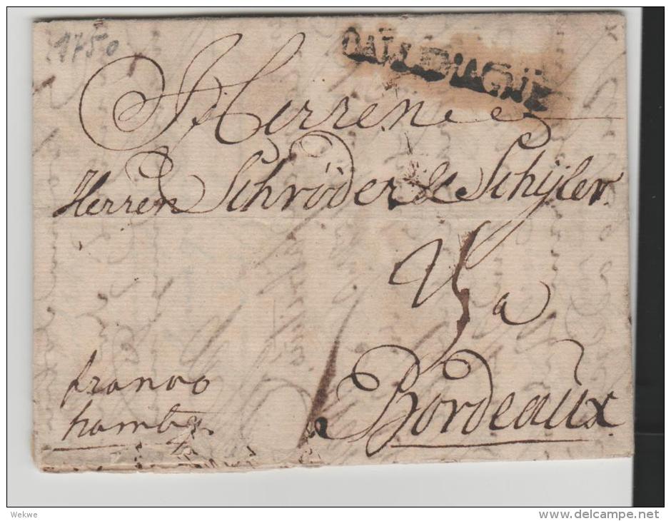 DKV003/ DÄNEMARK -  Kopenhagen 1750, Franco Hamburg Nach Bordeaux (mit Inhalt) - ...-1851 Vorphilatelie