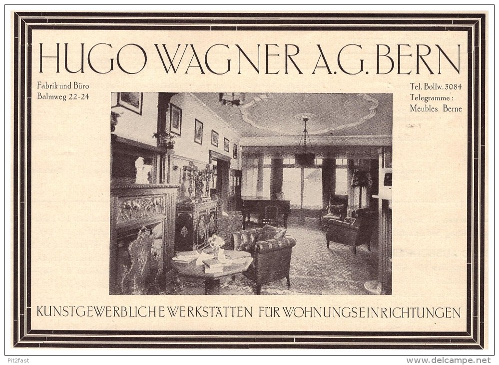 Original Werbung - 1927 - Hugo Wagner AG Bern , Kunstgewerbliche Werkstätte , Wohnungseinrichtung , Möbel !!! - Architettura