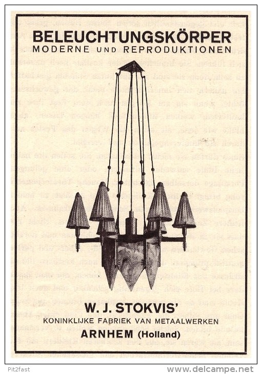 Original Werbung - 1927 - W.J. Stokvis , In Arnhem , Holland , Beleuchtung , Lampen , Arnheim !!! - Lantaarns & Kroonluchters