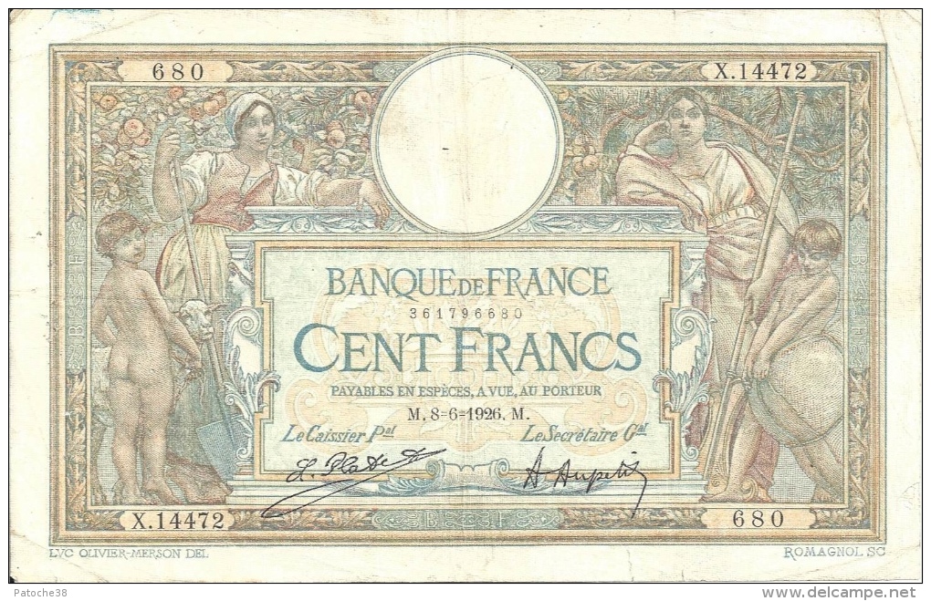 Billet 100 Francs Luc Olivier Merson - 100 F 1908-1939 ''Luc Olivier Merson''