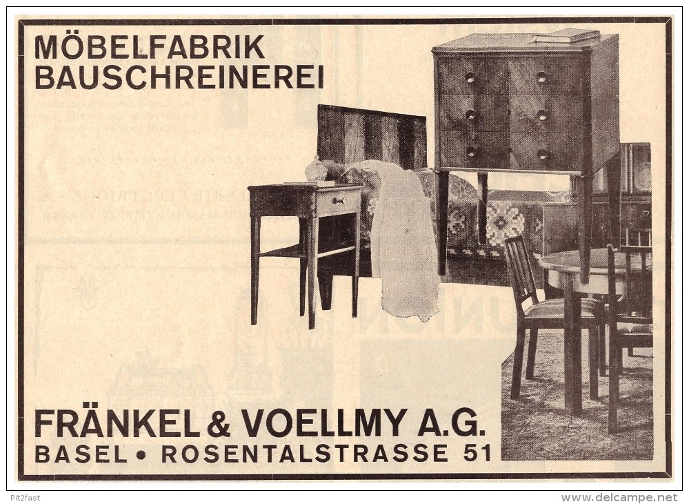 Original Werbung - 1927 - Fränkel & Voellmy In Basel , Möbelfabrik , Schreinerei , Rosentalstrasse  !!! - Architecture