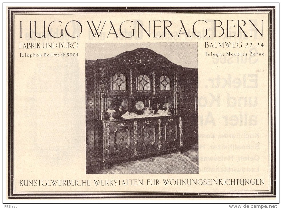 Original Werbung - 1927 - Hugo Wagner AG Bern ,  Balmweg , Kunstgewerbliche Werkstätte , Wohnungseinrichtung , Möbel !!! - Autres & Non Classés