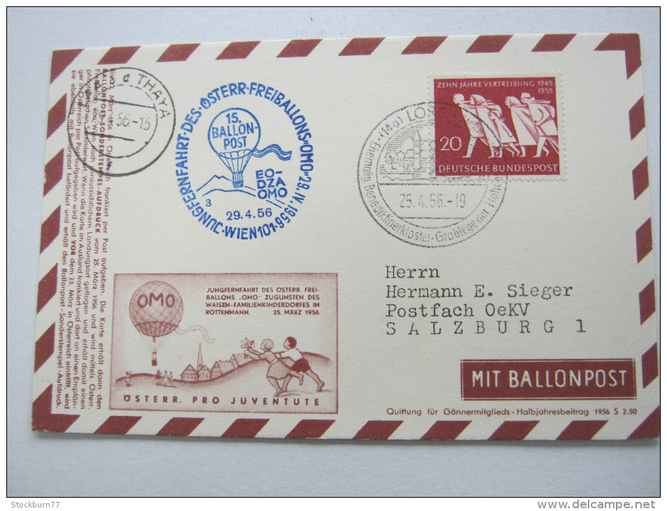 1956, Ballonpostkarte - Par Ballon