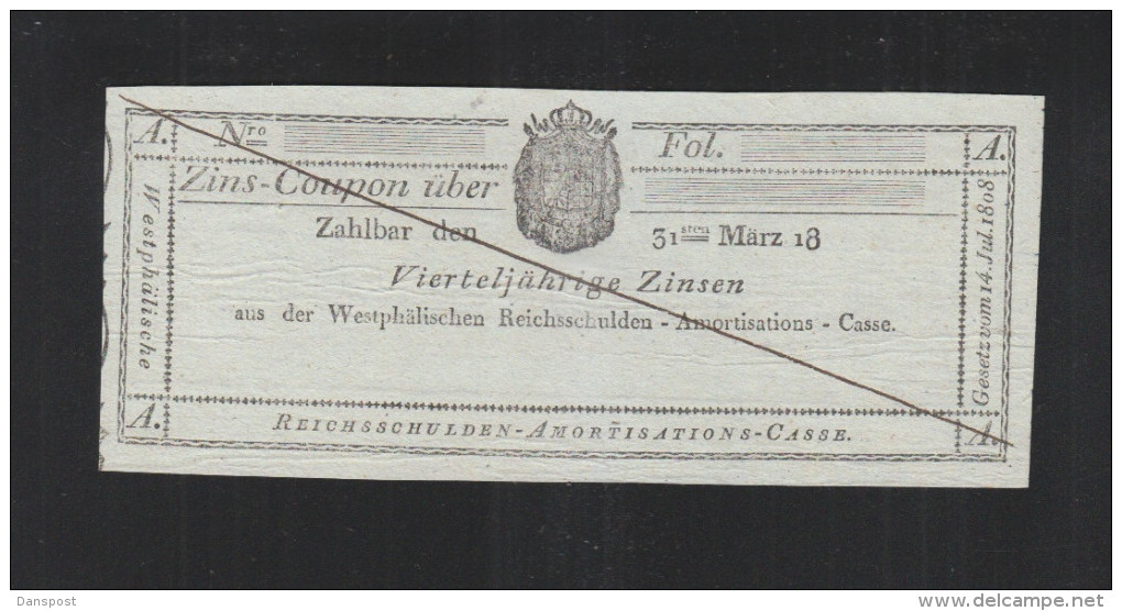 Westphalen Zins-Coupon 1808 - [ 1] …-1871 : German States