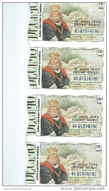 BILLETS DE LOTERIE - (10)  - LOTTERY TIKETS - PORTUGAL - 1992 - ROI D. PEDRO I - Autres & Non Classés