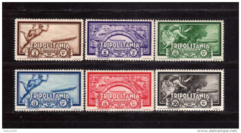 1933 - Tripolitania - Crociera Zeppelin,  Posta Aerea - 6v. -  C21/C26 - MLH - C26 MNH - Zeppelines