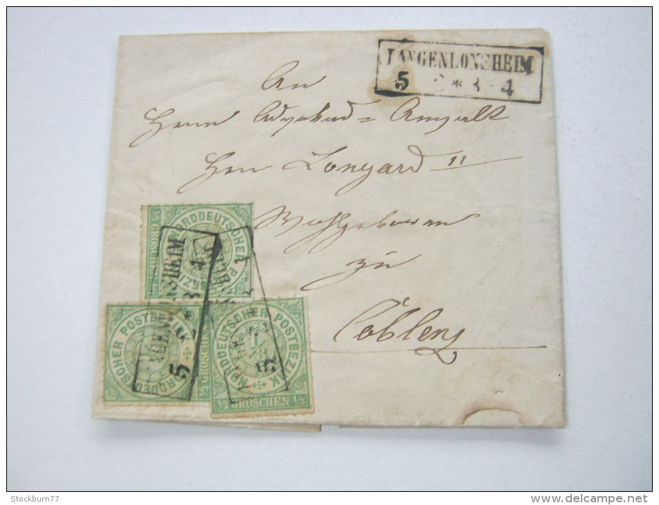 1868,  LANGENLONSHEIM , Seltener Stempel Auf Brief Mit Inhalt Nach Koblenz - Briefe U. Dokumente