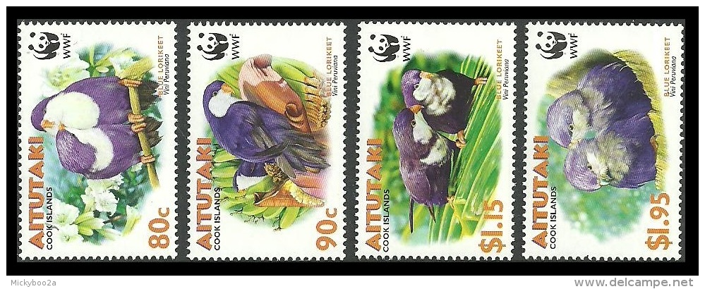 AITUTAKI COOK ISLANDS 2002 BIRDS PARAKEETS WWF WILDLIFE SET MNH - Aitutaki