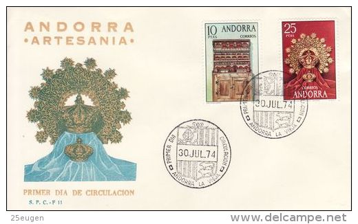 SPANISH ANDORRA 1974 MICHEL NO: 90-91 FDC - Lettres & Documents