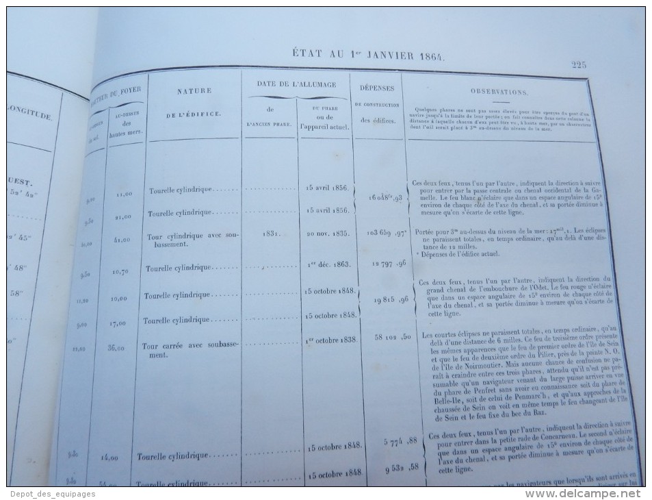 SUPERBE RARE LIVRE : ECLAIRAGE & BALISAGE des COTES de FRANCE - EDITION 1864 ........