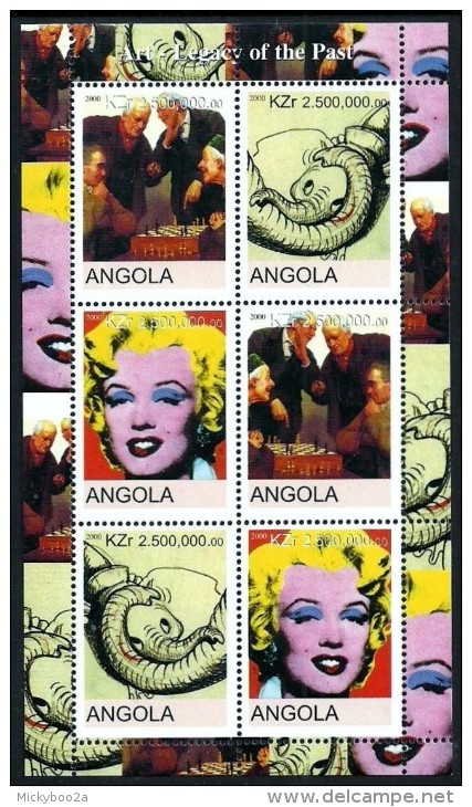 ANGOLA 2000 WILDLIFE ELEPHANTS MARILYN MONROE WARHOL SPORTS CHESS ART MNH - Angola